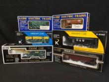 (6) K Line Box Cars, Coal Hopper with Loader, Classic Crane Car