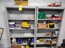 2 metal Shelves & Contents Boots, Taps, Oil, tape