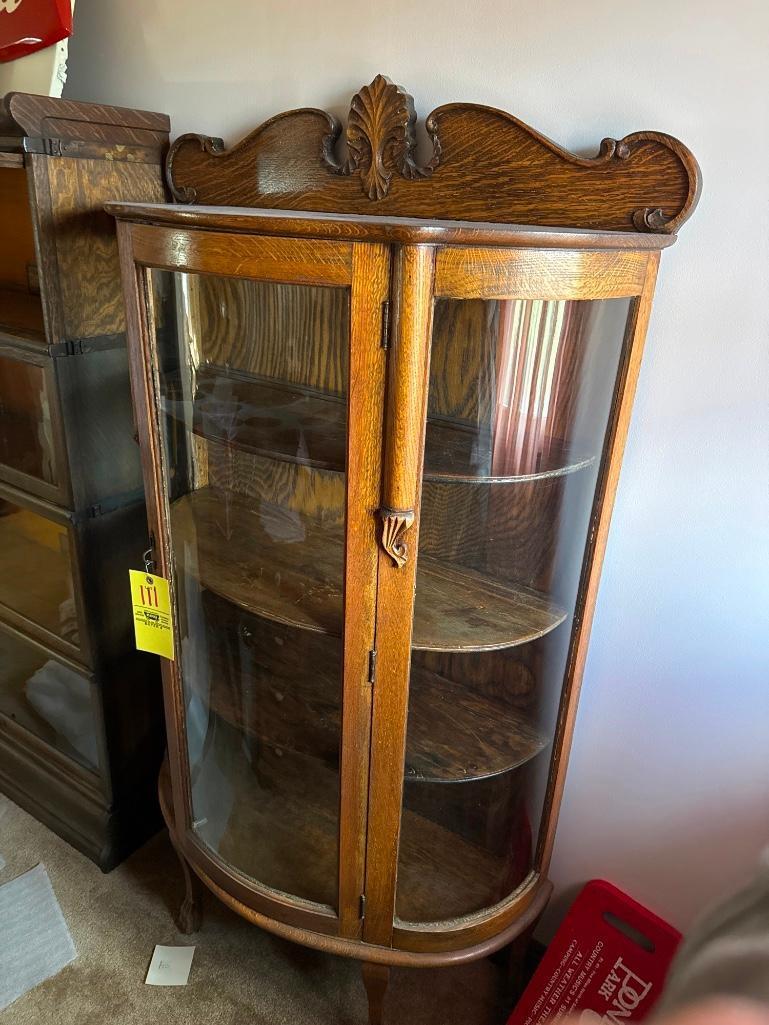 Oak Claw Foot Curved Glass Curio