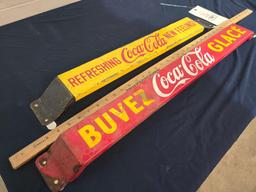 Vintage Coca Cola French Canadian Buvez Glace Porcelain Sign Door Push Bar Store & Metal Push Bar