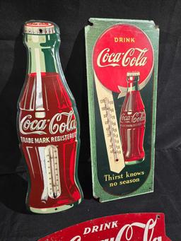 2 Coca Cola Thermometers & Metal Sign