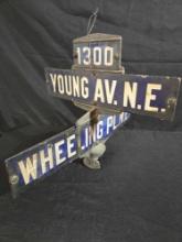 Cross Street Sign Young Av. & Wheeling Pl