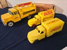 Buddy L Coca Cola Truck and 2 Plastic Coca Cola Trucks, one Box
