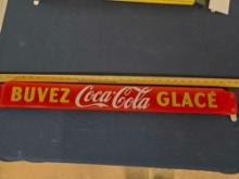 Vintage Coca Cola French Canadian Buvez Glace Porcelain Sign Door Push Bar Store