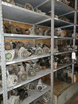 Used alternators, starters, shelf contents