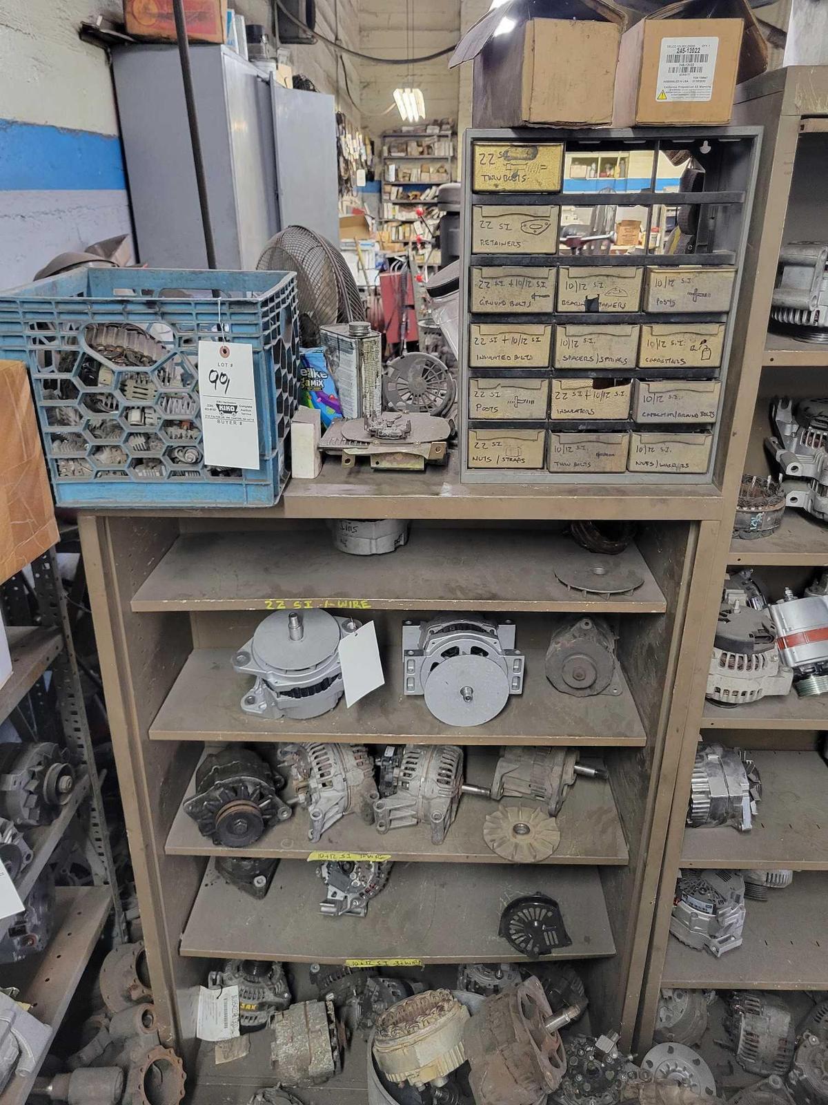 Used alternators, organizer, contents of shelf