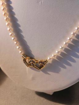14k gold, diamond, and cultured pearl necklace