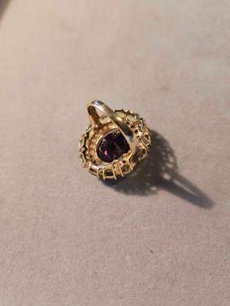 10k gold peridot, amethyst, and ruby ring