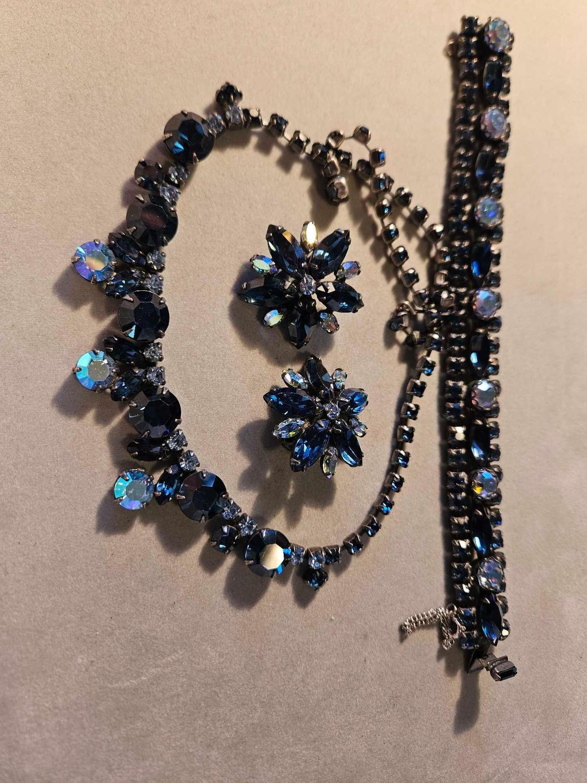 Unsigned vintage blue rhinestone set