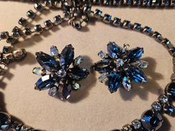 Unsigned vintage blue rhinestone set