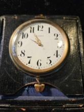 Antique 8 day travel clock with case