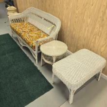 Wicker Bench With Coffee Table & End Stand