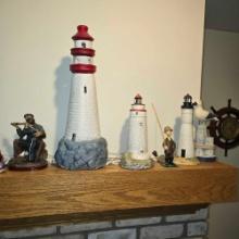 Nautical Figurines, decor, light houses, on top of mantle