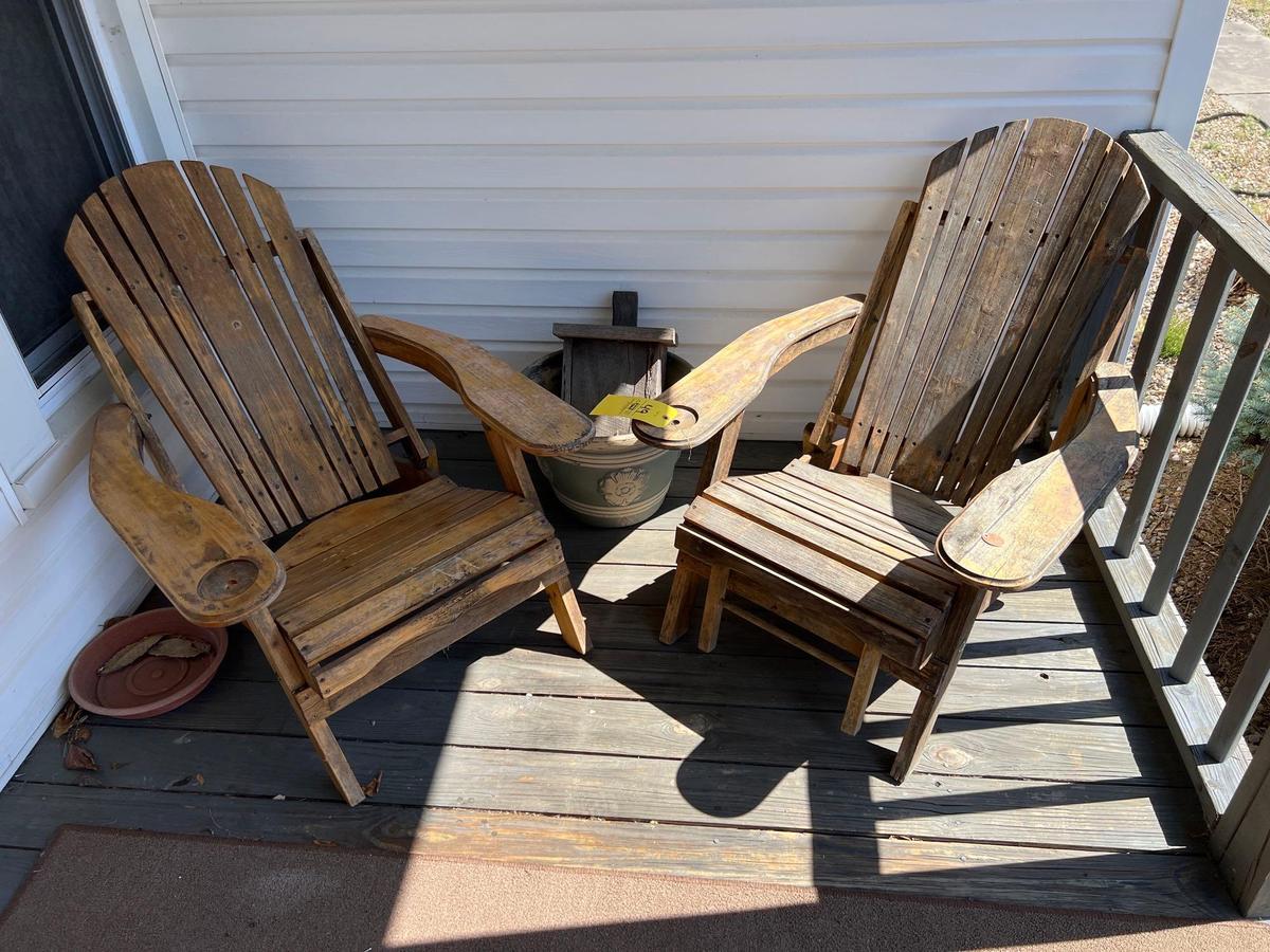 (2) Wood Adirondack Chairs, Planter