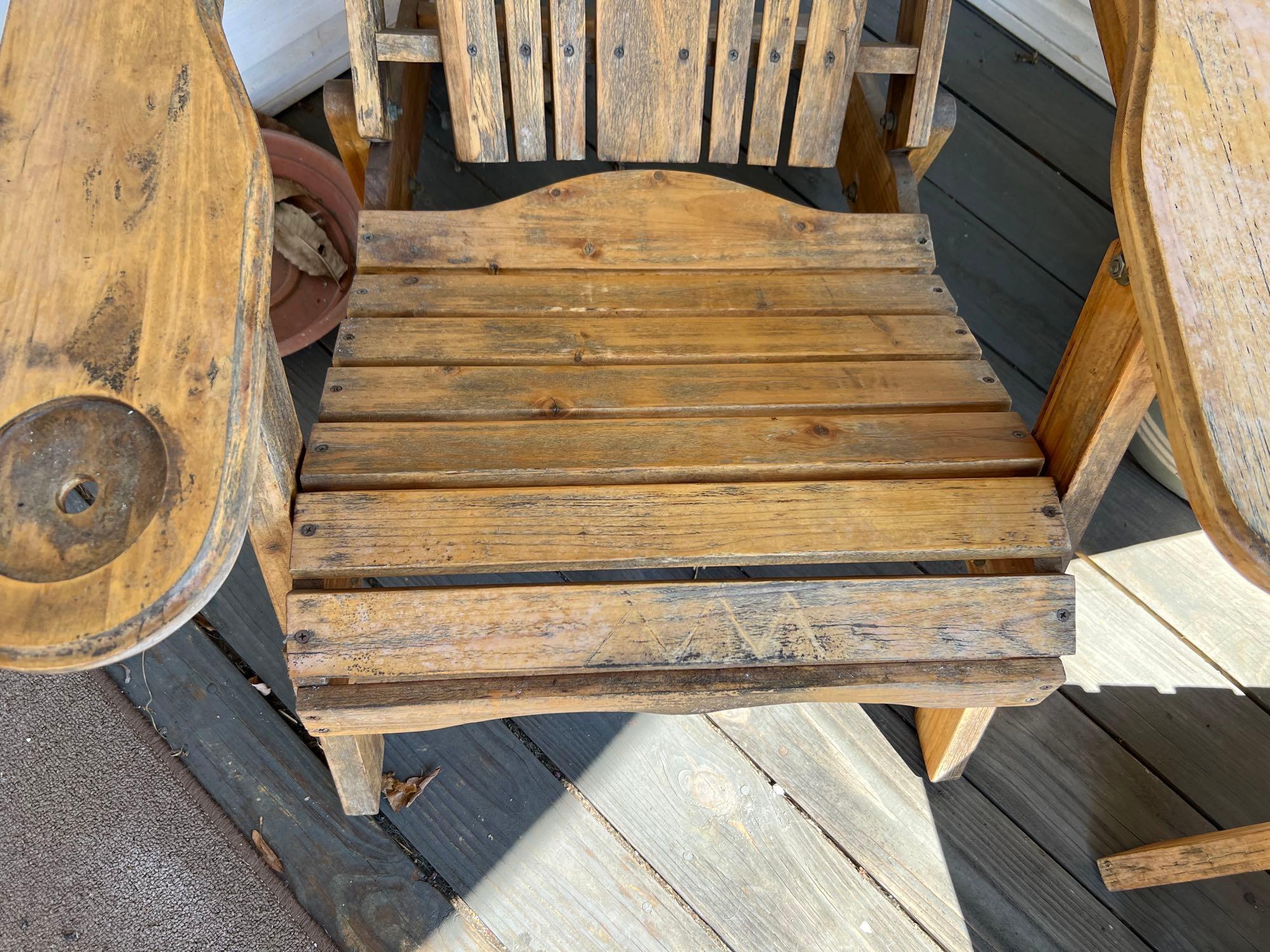 (2) Wood Adirondack Chairs, Planter