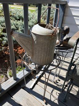 Metal Patio Glider, Patio Chair, End Tables, Galvanized Water Can