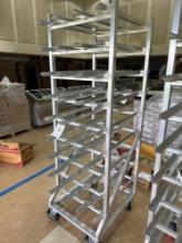 aluminum canned goods shelf on casters