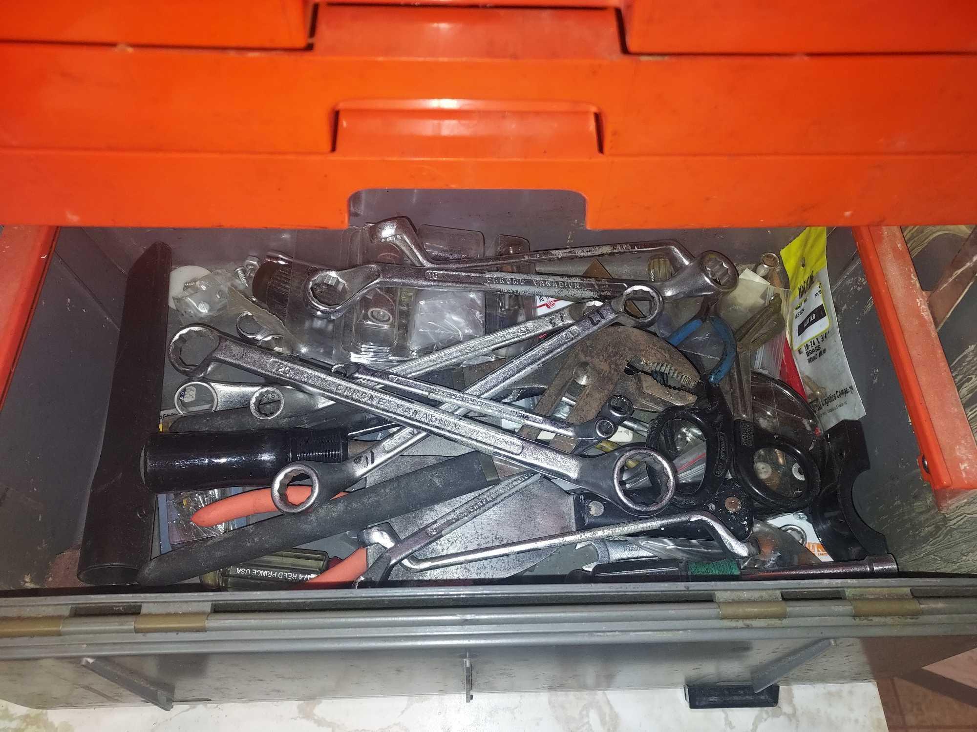 Toolbox & Contents, Pipe Wrenches, Box of Tools, & more