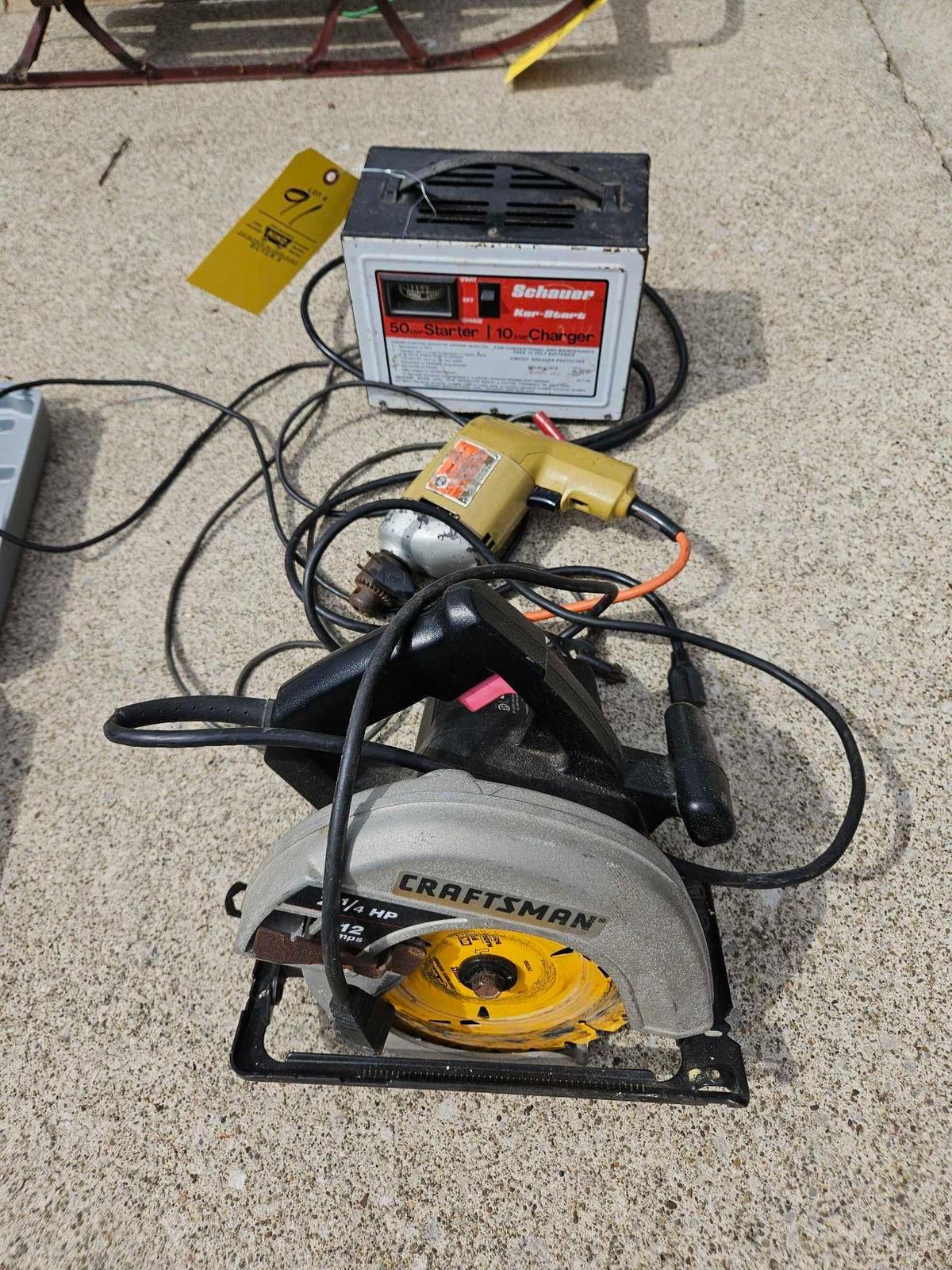 10/50 Amp Starter/Charger, Craftsman Circular Saw, & Corded Drill