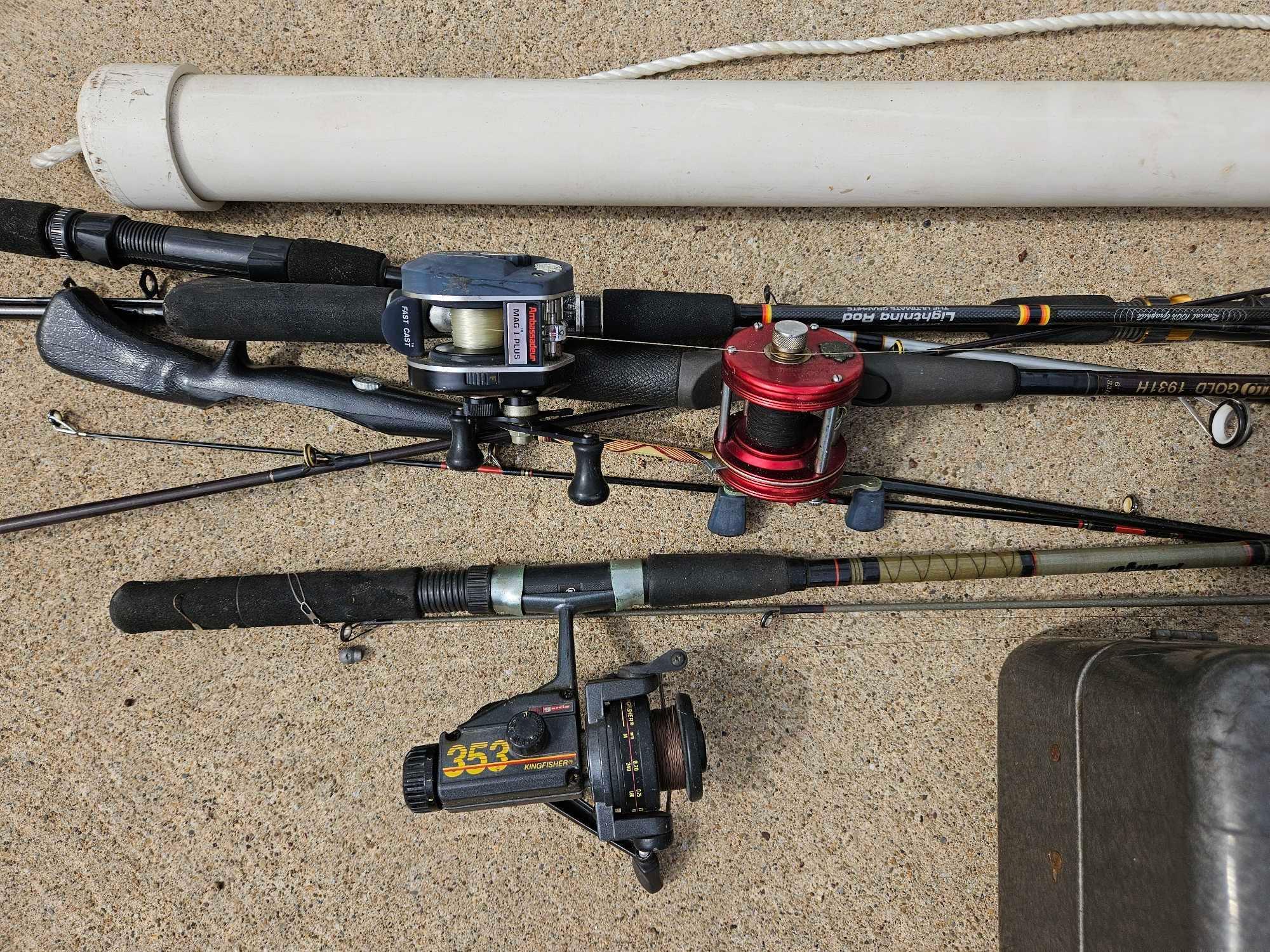 Fishing Poles, Tacklebox, Reels, Boat Anchor and Fishing Gear