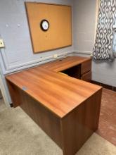 L shaped office desk - peg board