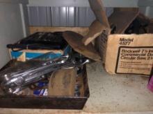 contents of cabinet, power tools, wrenches, hardware