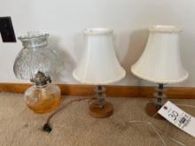 (3) Table Lamps and Oil Lamp