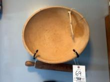 Early Wood Bowl, Paddle, Rack, Rolling Pin