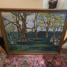 2 Framed Art Pieces - Swamp Bayou Landscape & Tower Scene