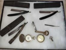 Straight Razors, Compass, Pocket Watch, Key