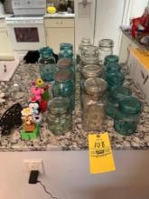 Blue Jars, Wire Tie Jars, Solar Bobble Figurines