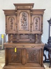 Ornate Late 1700s English Carved Oak Hutch