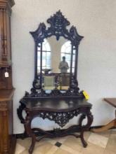 1930?s Carved Mahogany Console Table and Mirror