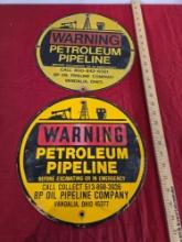 2 Metal Petroleum Pipeline Signs