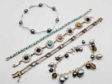 (5) sterling silver & gemstone bracelets