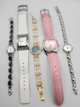 (5) ladies watches: sterling onyx, Kenneth Cole, pink, opal mosaic