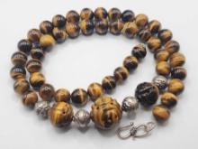 Vintage tiger eye beaded sterling silver necklace