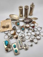 Vintage jewelry lot: some sterling silver, rings +