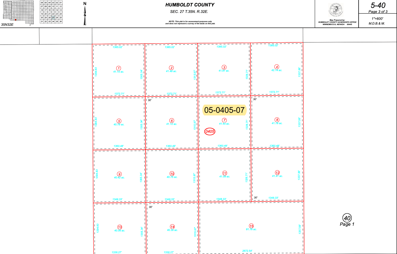 Over 40 Acres in Humboldt County, Nevada! BIDDING IS PER ACRE!