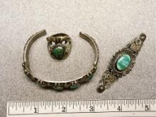 Three Pieces of Turquoise Jewelry - Ring - Pin