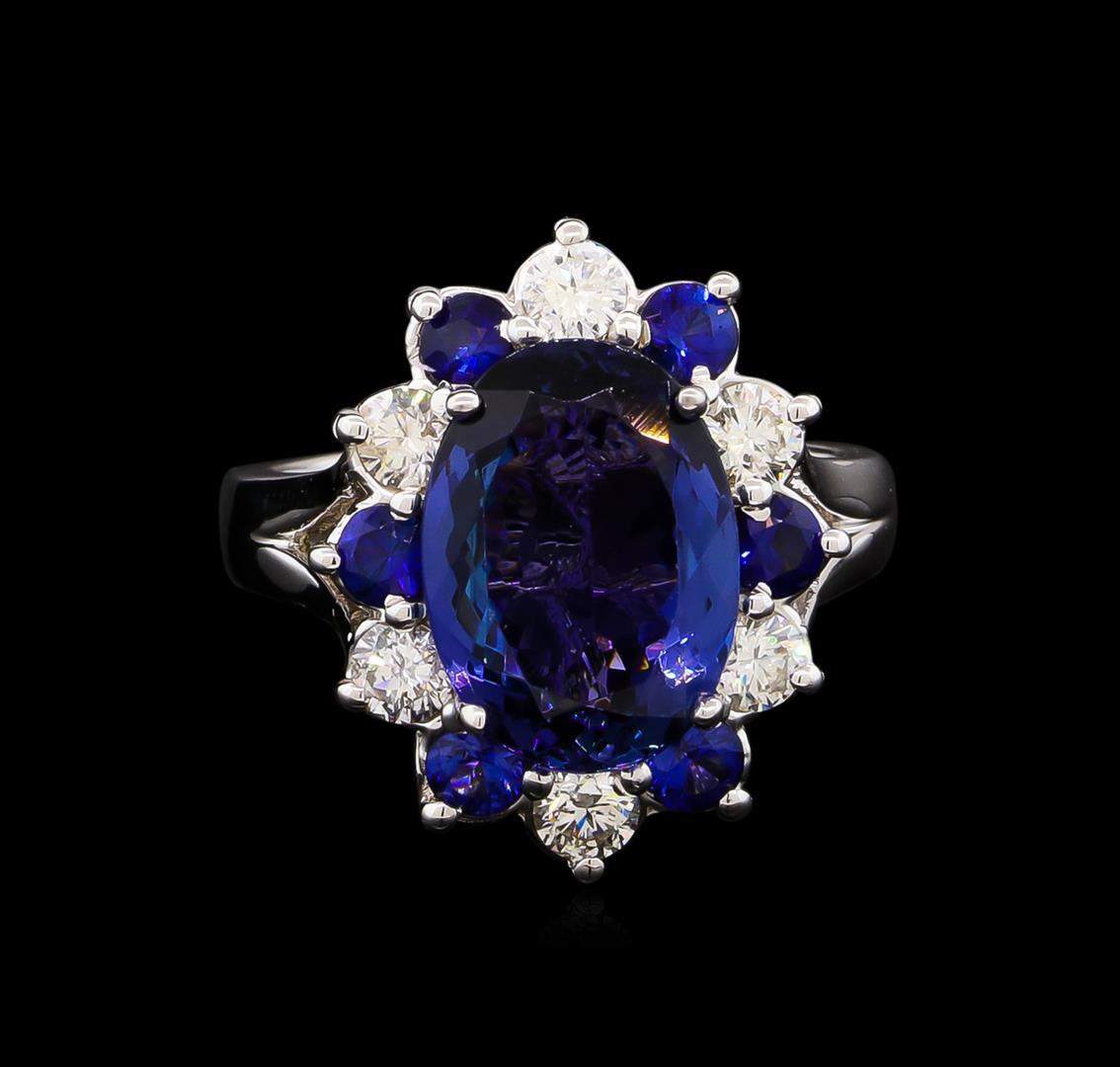 4.70 ctw Tanzanite, Sapphire and Diamond Ring - 14KT White Gold