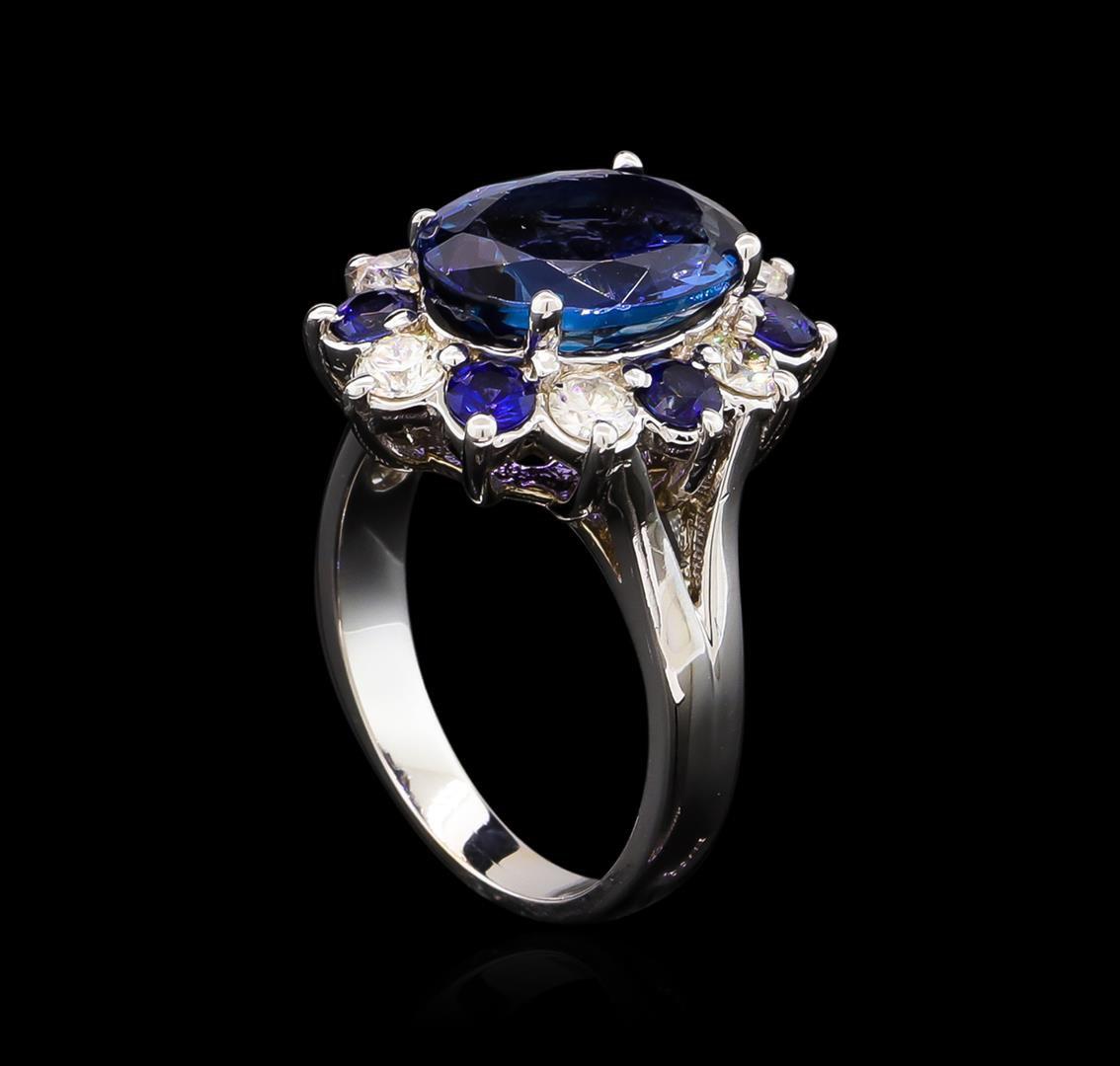 4.70 ctw Tanzanite, Sapphire and Diamond Ring - 14KT White Gold