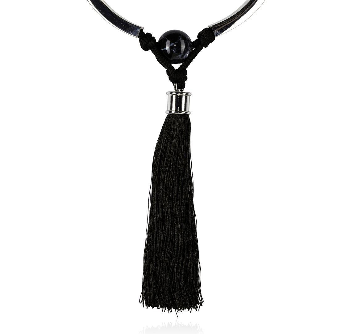 Silk Tassel Pendant Necklace - Rhodium Plated