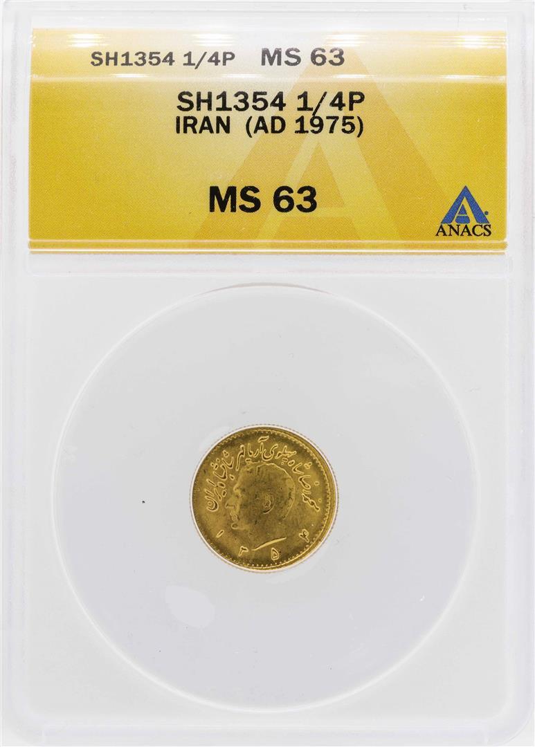 SH1354 (1975) Iran 1/4 Pahlavi Gold Coin ANACS MS63