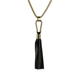 Leather Tassel Hook Pendant Necklace - Gold Plated