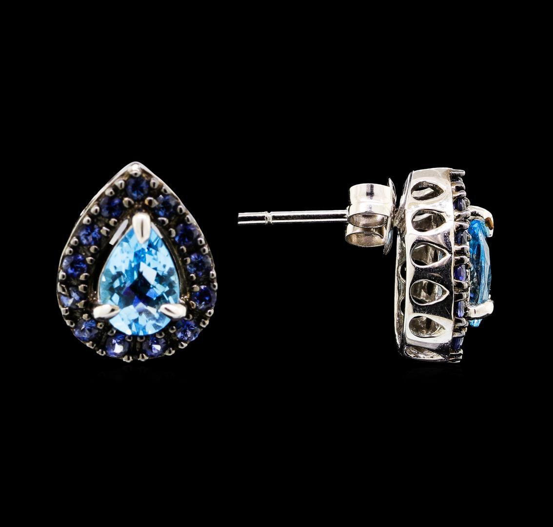 1.65 ctw Blue Topaz and Sapphire Earrings - 14KT White Gold