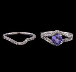 1.27 ctw Tanzanite and Diamond Ring Set - 14KT White Gold