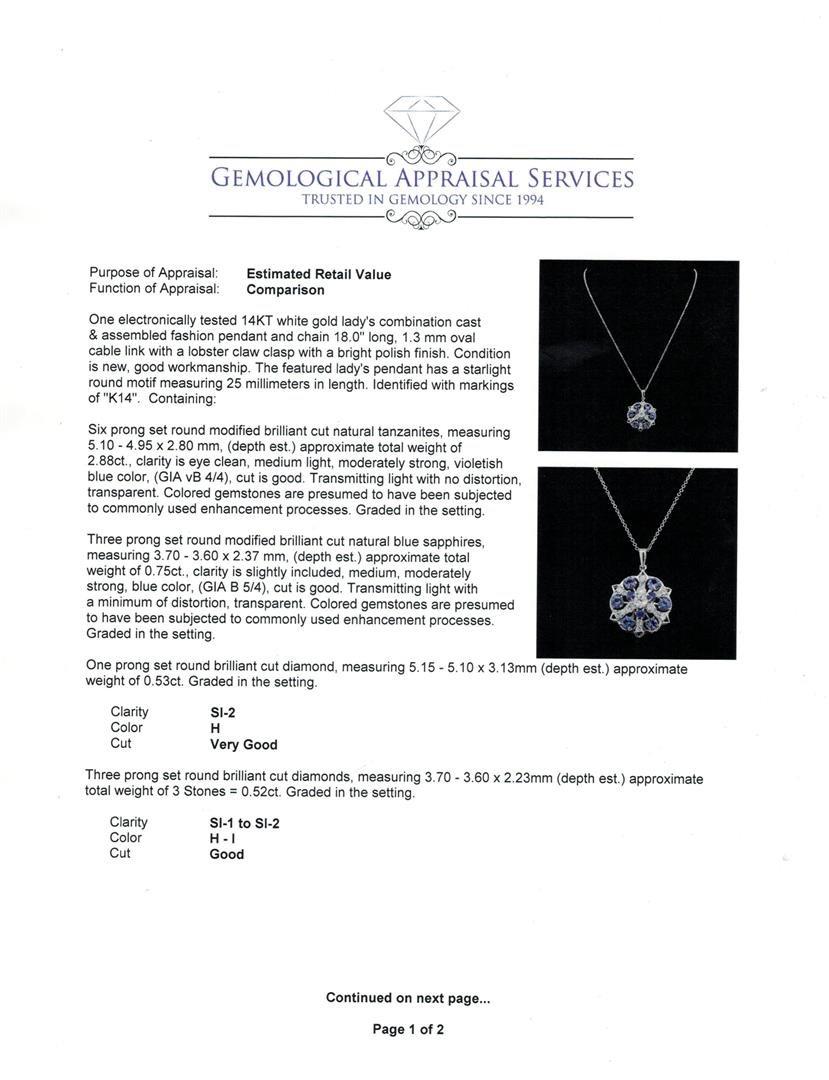 2.88 ctw Tanzanite, Sapphire and Diamond Necklace - 14KT White Gold