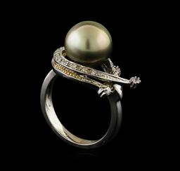 Pearl and Diamond Ring - 14KT White Gold