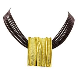 Rectangle Pendant Multi Strand Necklace - Gold Plated